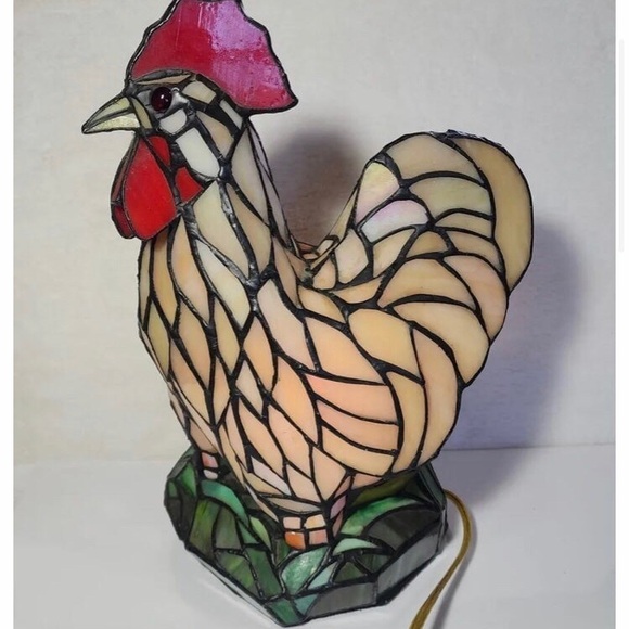 VTG 14" Tiffany Style Stained Glass Rooster Chicken Table Lamp Light Country - Picture 3 of 7